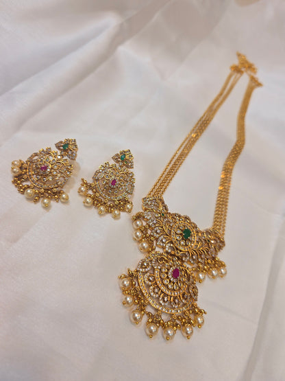 Long dolor  chandraharam  with earrings code SLS 285J
