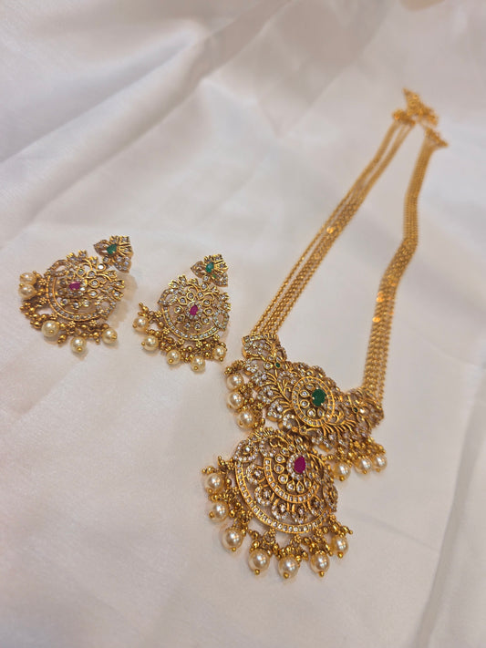 Long dolor  chandraharam  with earrings code SLS 285J
