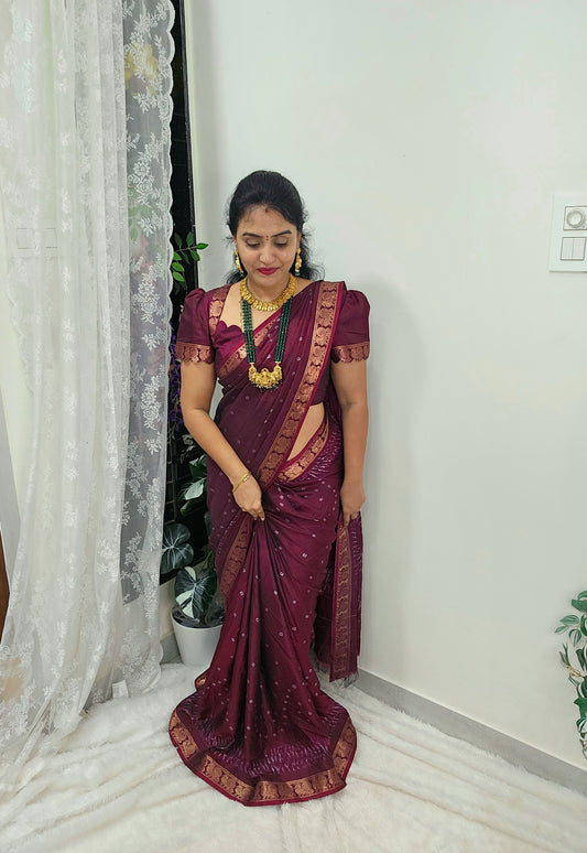 Meroon color saree un stiched blouse code SLS 515