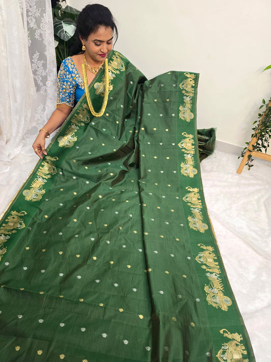 Green color Saree un stiched blouse code SLS 416