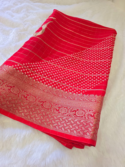 Red color Saree un stiched blouse code SLS 296