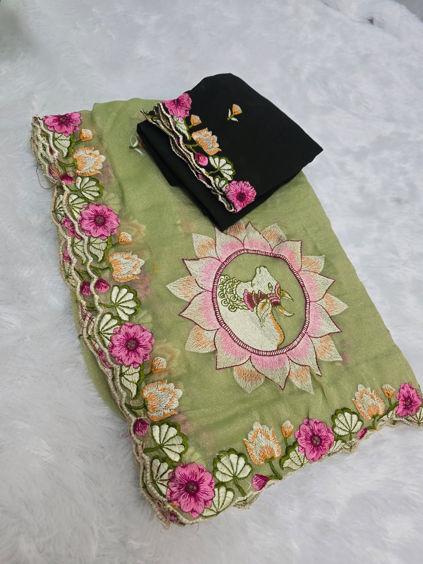 Saree un stiched blouse code SLS 280 mint green