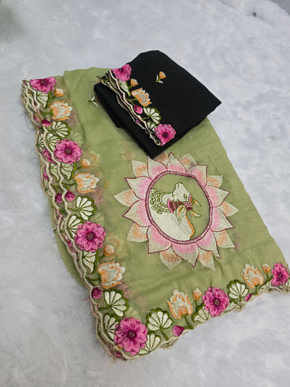 Saree un stiched blouse code SLS 280 mint green