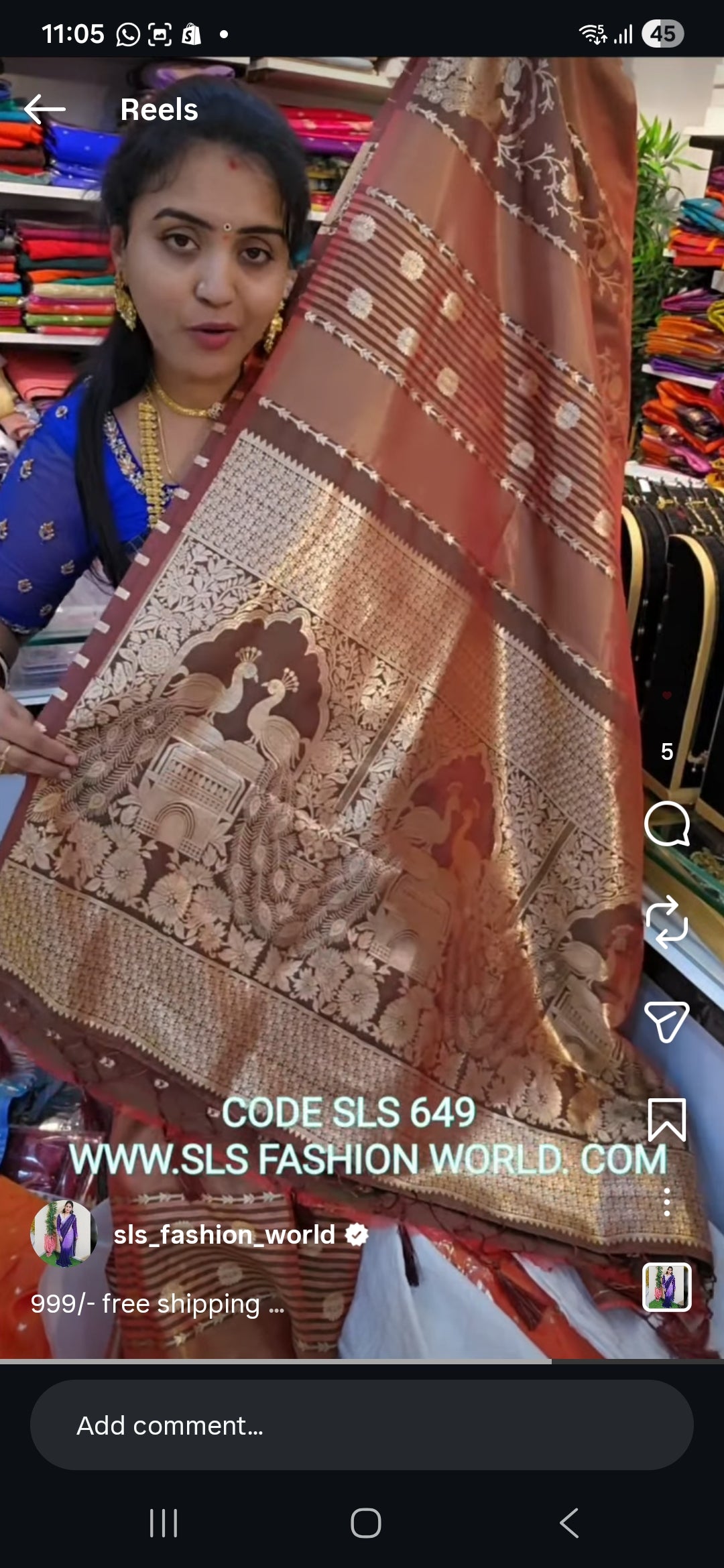 Saree un stiched blouse code SLS 649