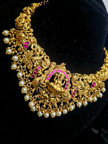 Real jadavu kundans neck set with screw bag earrings  COde SLS 736J