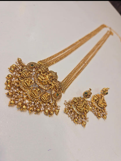 Long  chandraharam with earrings code SLS 429J