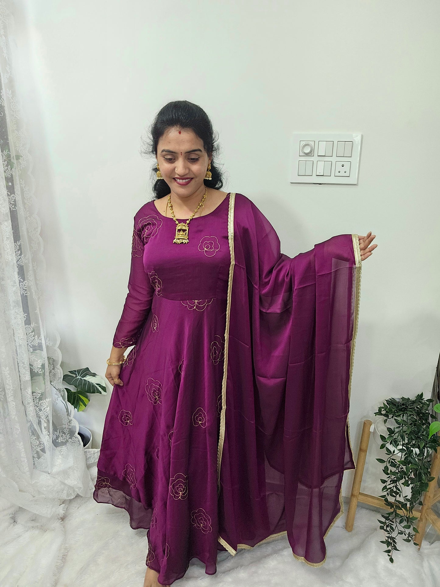 Wine color Frock with duppatta code SLS 465
