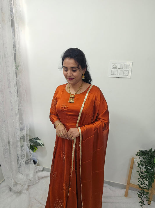 Brick color FROCK with duppatta code SLS 465