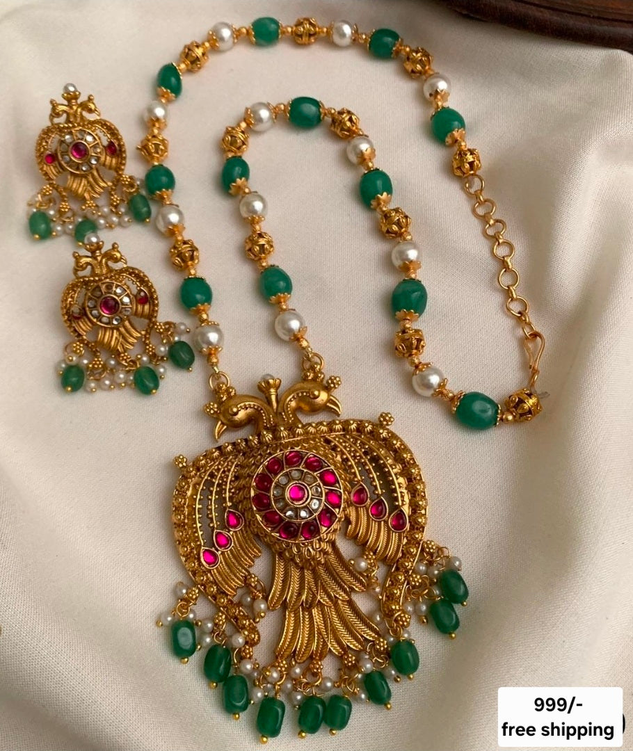 Pree booking only Green Mala with earrings code SLS 732J