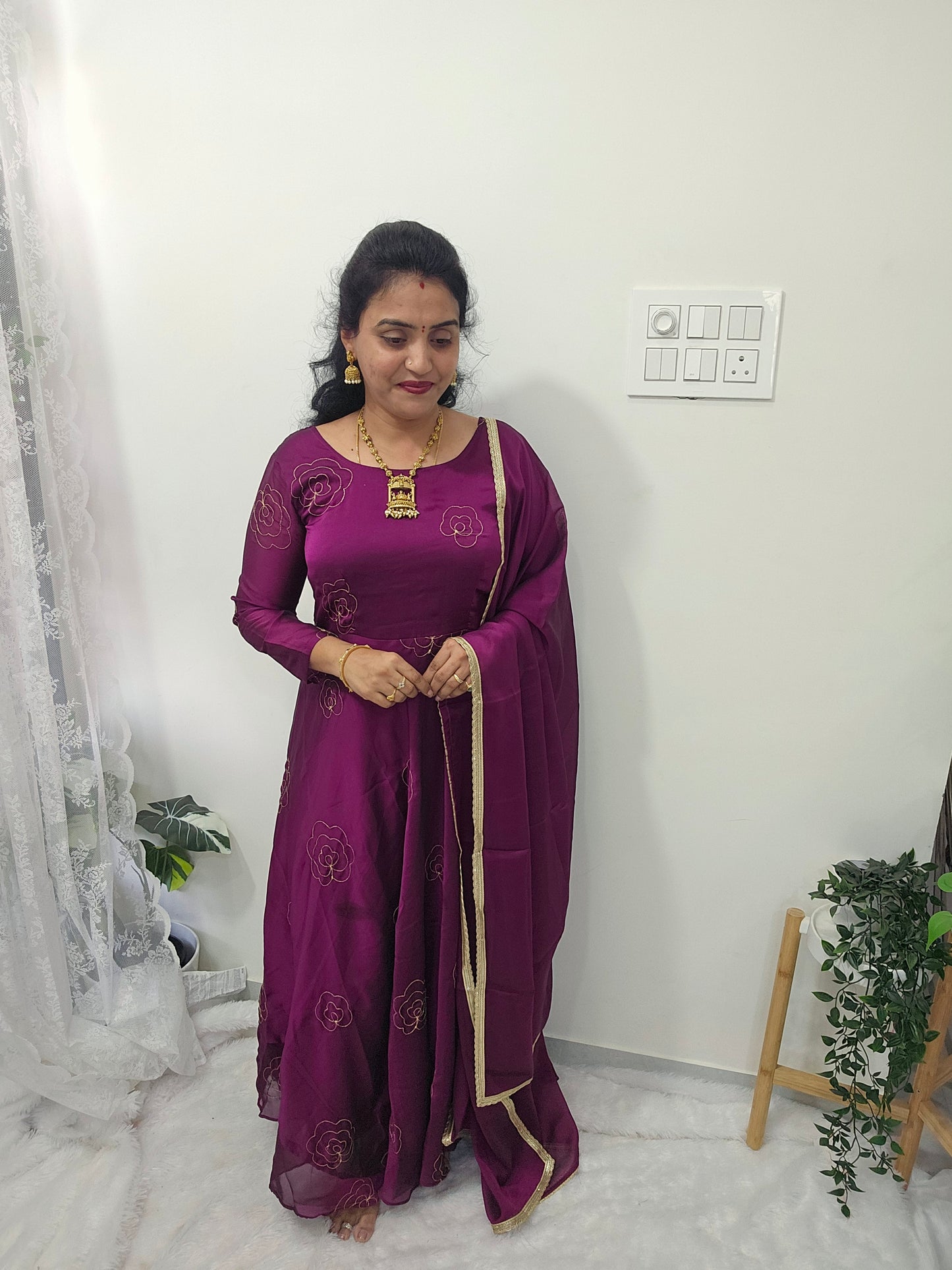 Wine color Frock with duppatta code SLS 465
