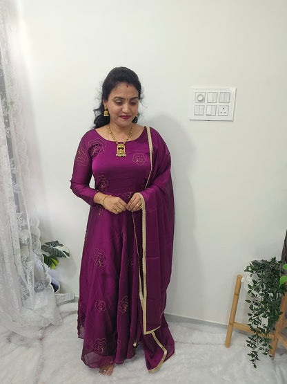 Wine color Frock with duppatta code SLS 465