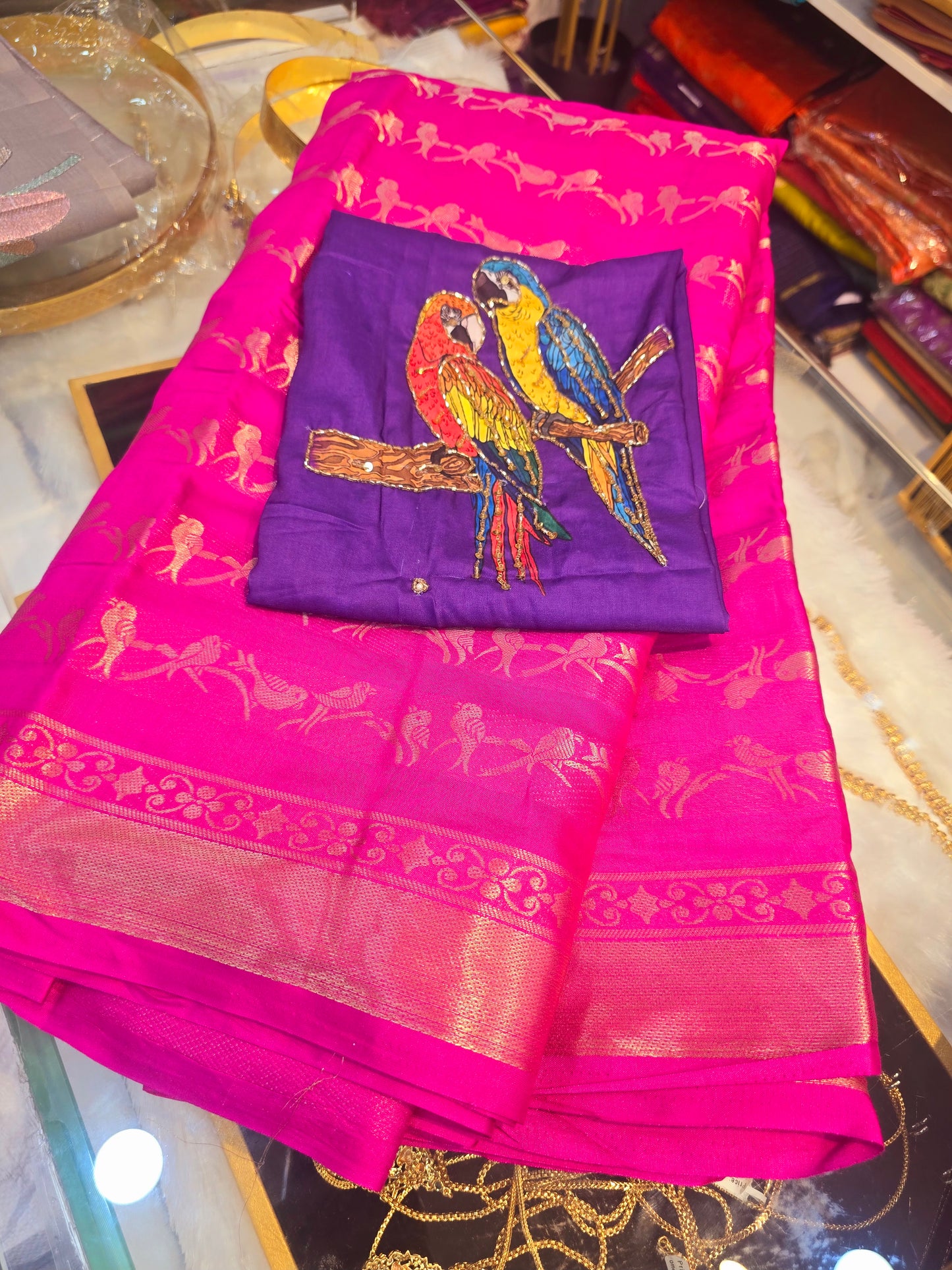 Pink saree un stiched blouse  code SLS 231