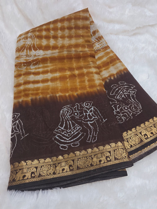 Coffe brown Saree un stiched blouse code SLS  371