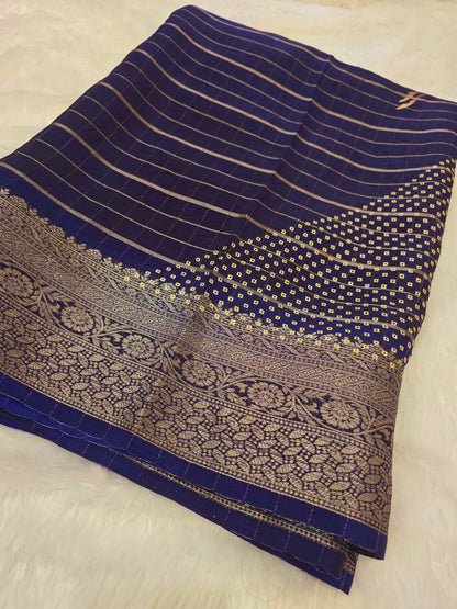 Navi blue color saree un stiched blouse  code SLS 296