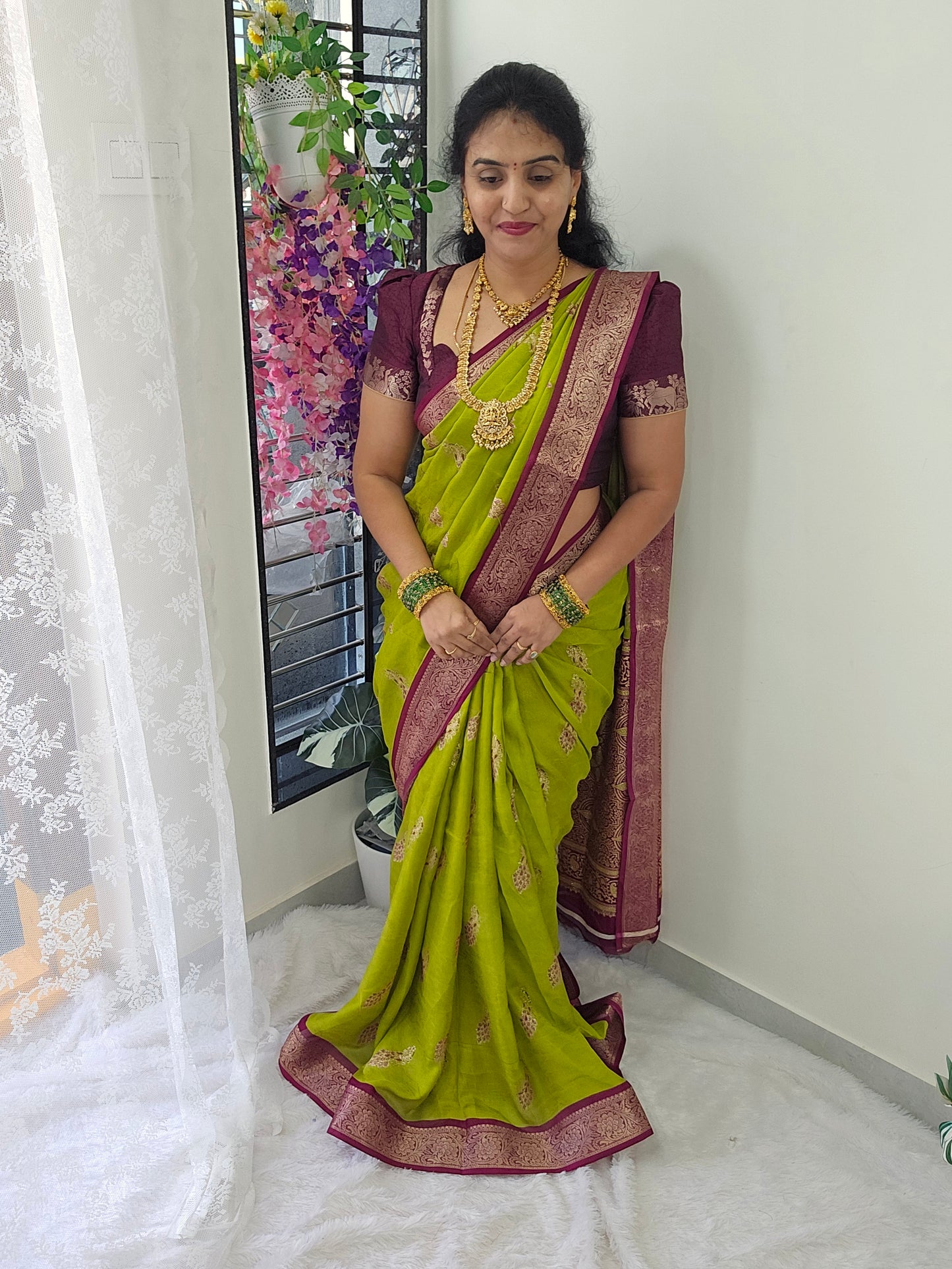 Saree un stiched blouse code SLS 524   ( Free Gift )
