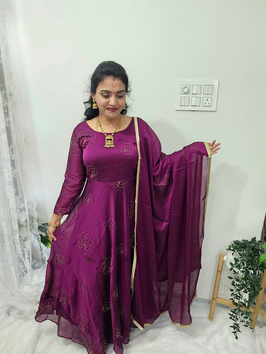 Wine color Frock with duppatta code SLS 465