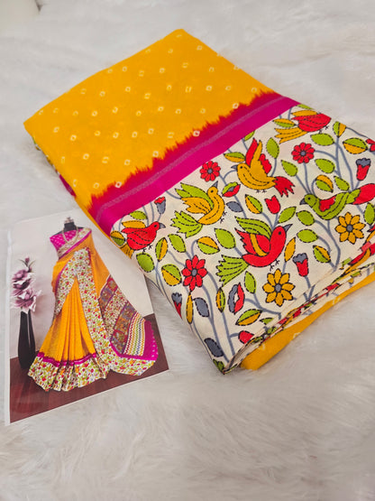 Yellow saree Saree un stiched blouse code SLS 297