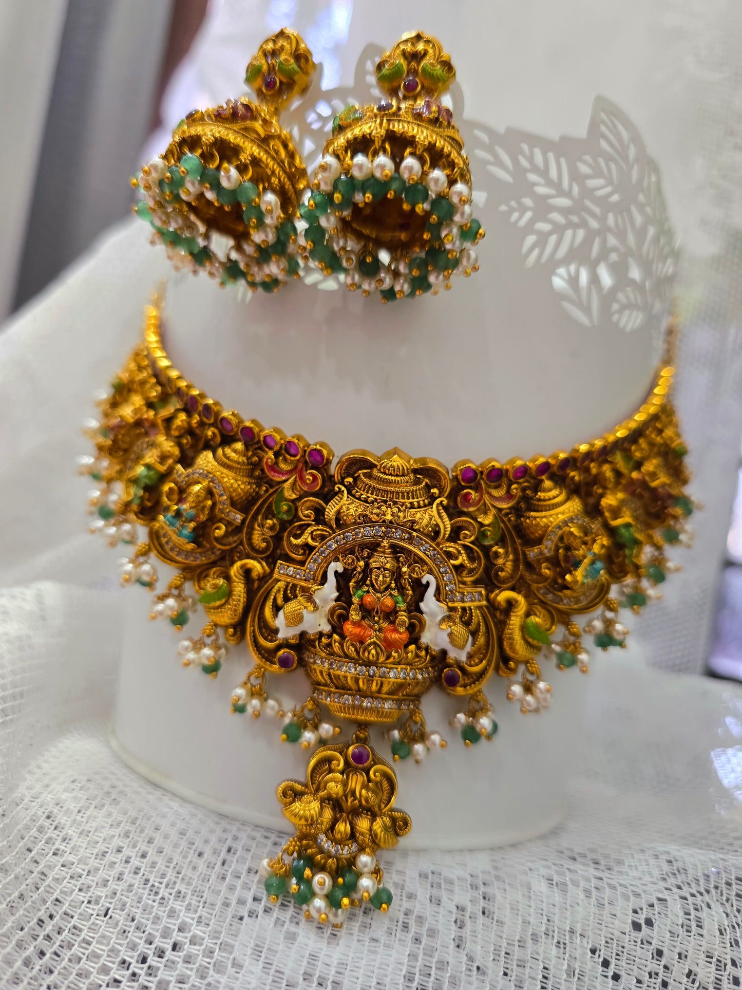 Choker with earrings menakari hand paint 394J