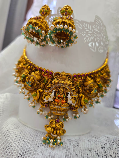 Choker with earrings menakari hand paint 394J