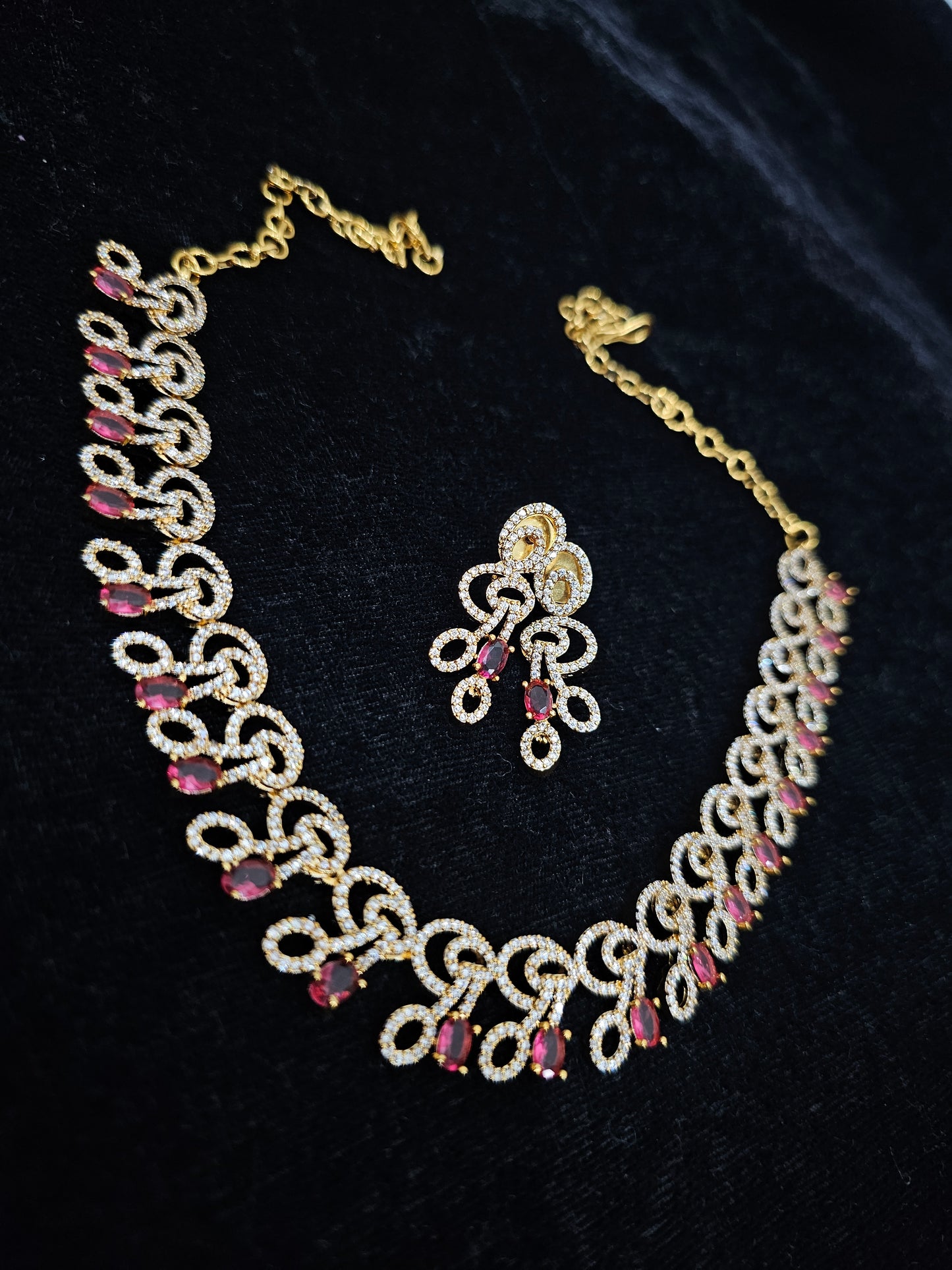 Pink ( rubi ) Neck set with earrings code SLS 724J