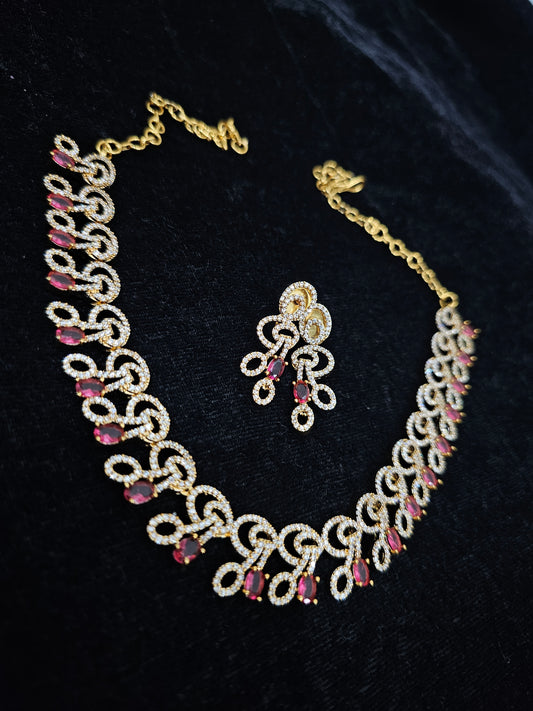 Pink ( rubi ) Neck set with earrings code SLS 724J