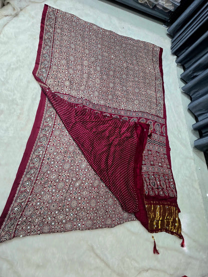 Wine mix meroon color  Saree un stiched blouse code SLS  651