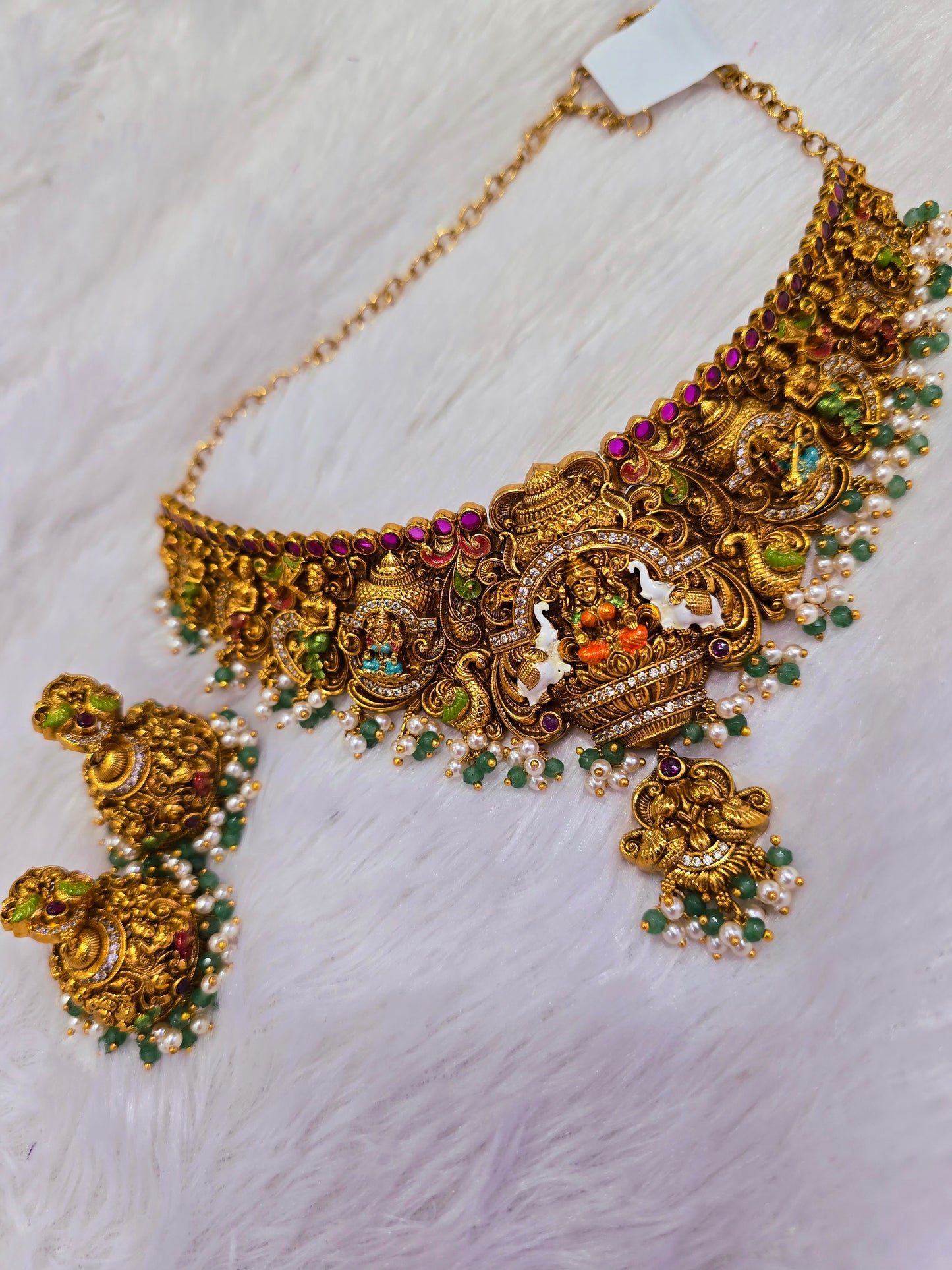 Choker with earrings menakari hand paint 394J