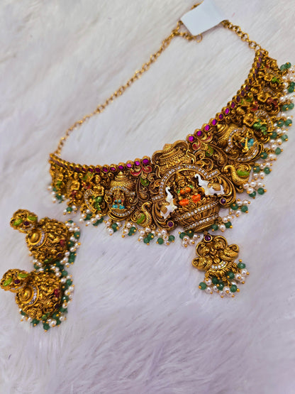 Choker with earrings menakari hand paint 394J