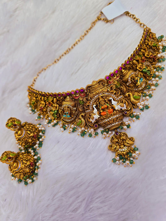 Choker with earrings menakari hand paint 394J