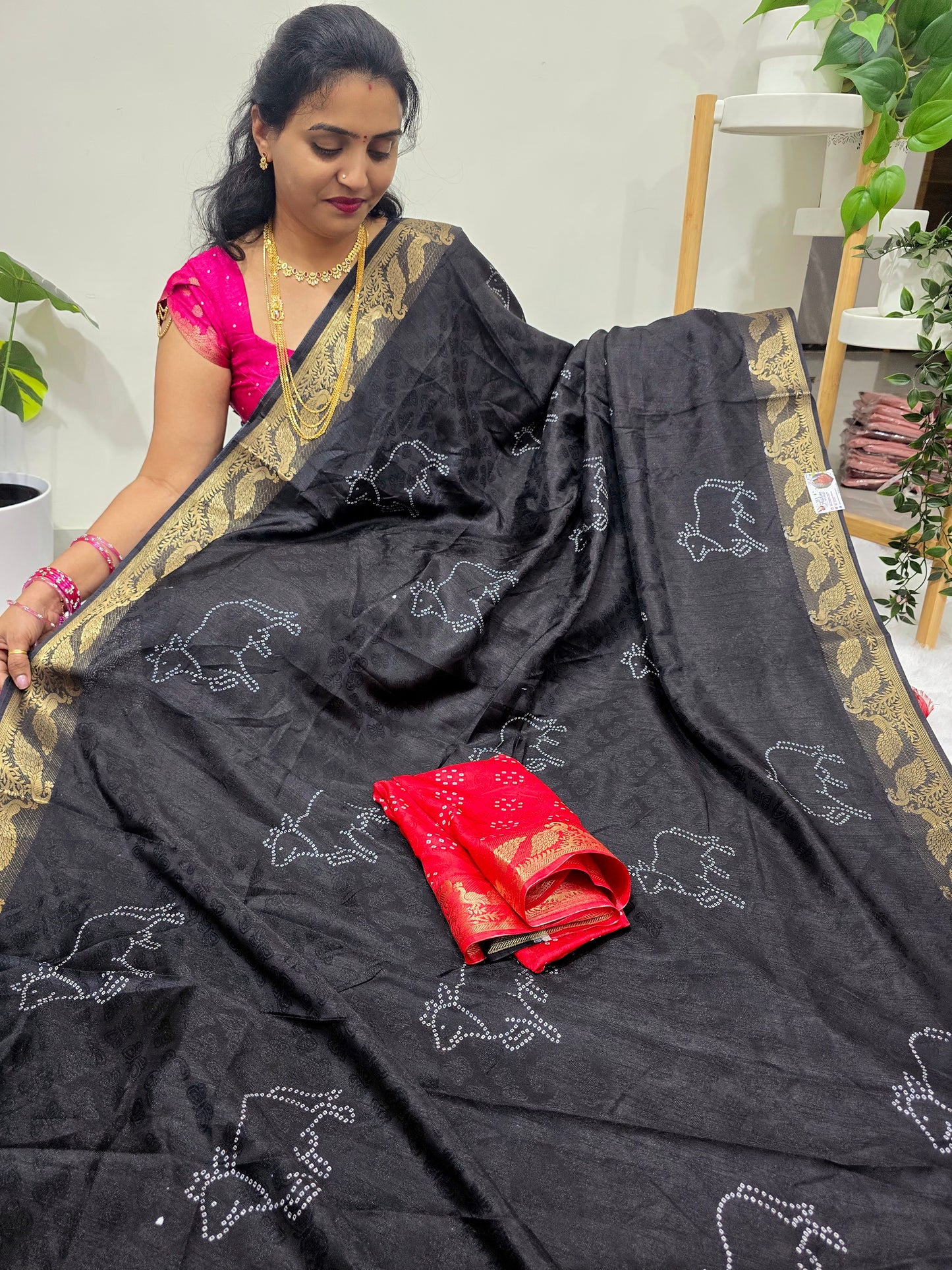 Saree un stiched blouse code SLS  398 black color