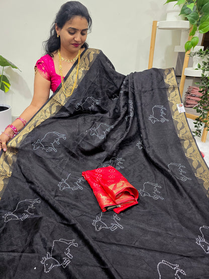 Saree un stiched blouse code SLS  398 black color