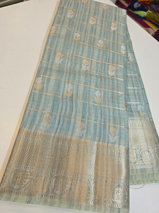 See blue Saree un stiched blouse  Code SLS 232