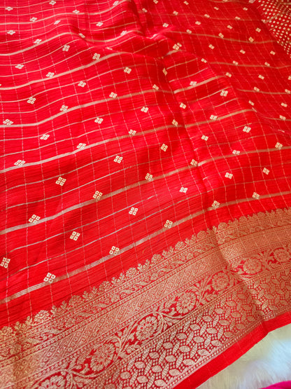 Red color Saree un stiched blouse code SLS 296