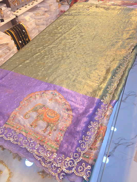 Saree un stitched blouse - SLS 230 green lavender