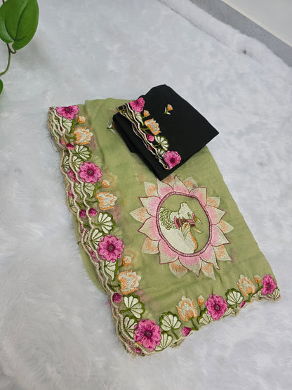 Saree un stiched blouse code SLS 280 mint green