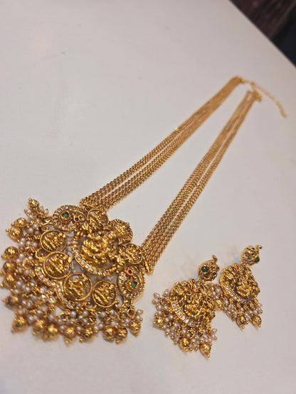 Long dolor chandraharam with earrings - SLS 275J