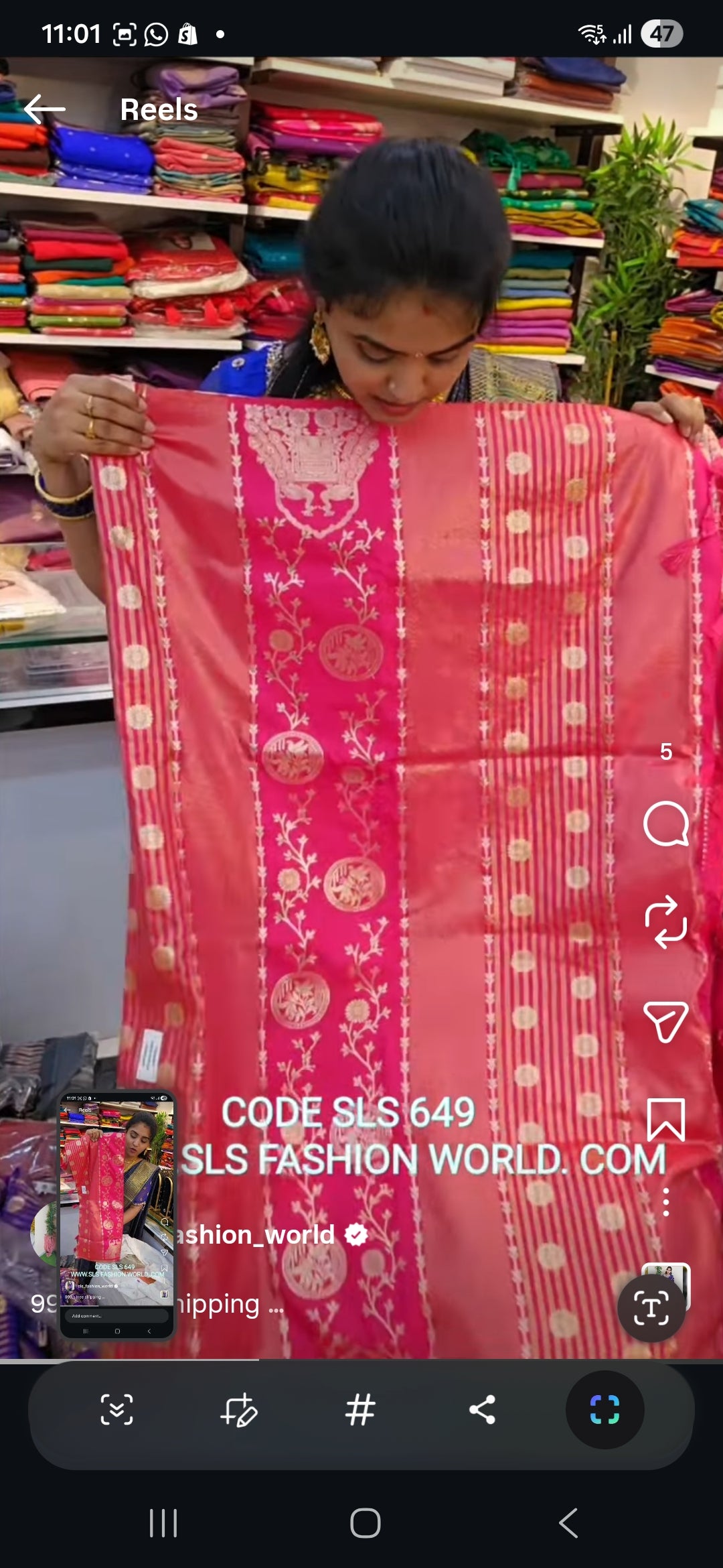 Saree un stiched blouse code SLS 649