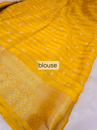 Yellow color Saree un stiched blouse code SLS 296