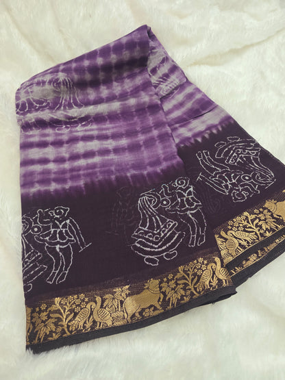 Purple coffee Saree un stiched blouse code SLS 371