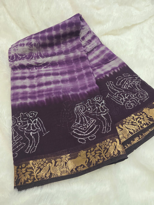Purple coffee Saree un stiched blouse code SLS 371