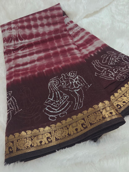 Saree un stiched blouse code SLS 371 meroon coffee